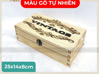 Rương gỗ Vintage chữ nổi [Hàng chuẩn - Vân gỗ đẹp] KT 25x14x8cm RUONG-GO-02